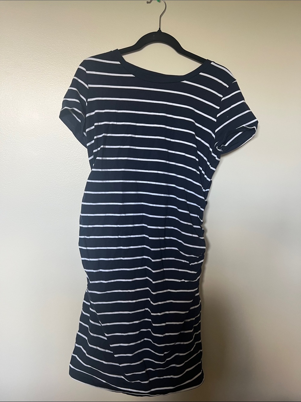Navy & White Striped Short Maternity Dress